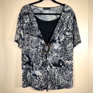 Animal and Paisley Print Short Sleeve Blouse
